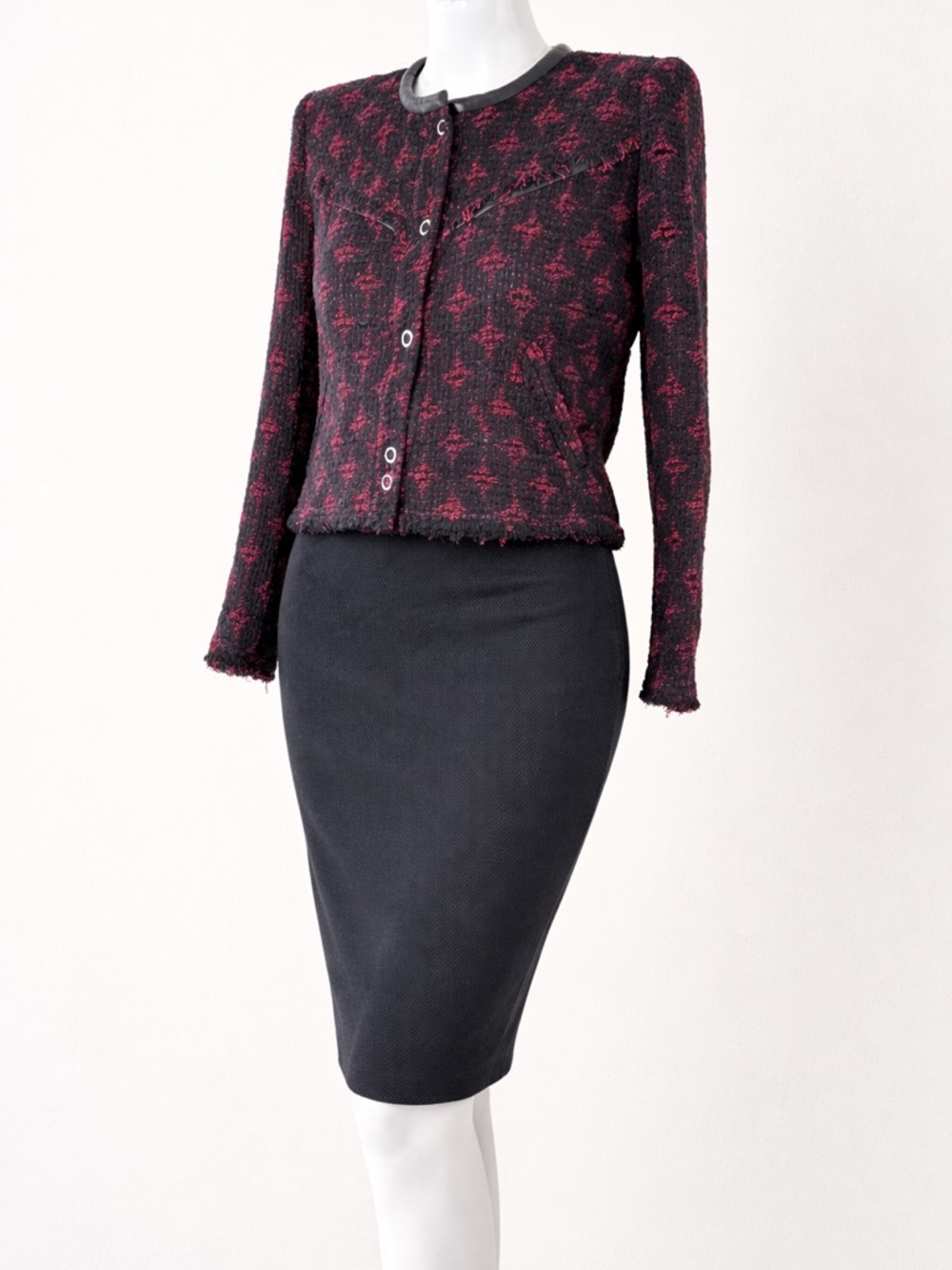 St John Caviar Knit Black Pencil Skirt Santana Wool Blend Sz 4